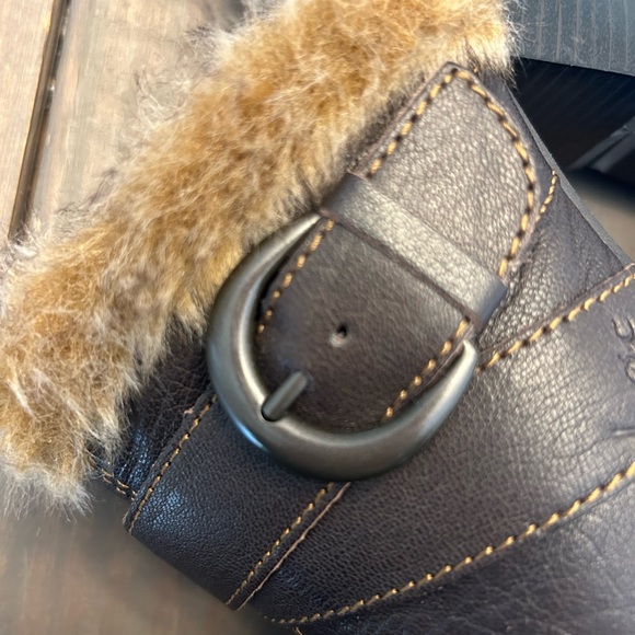 Boc Clogs Womens 9 Brown Leather Faux Fur Lined Heeled Mules Buckle Boho… - Picture 6 of 11